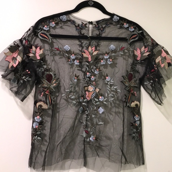 embroidered mesh top
